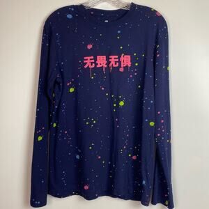 UPSTANDERS LONG SLEEVE BLUE SPLATTER PAINT T-SHIRT SIZE SMALL